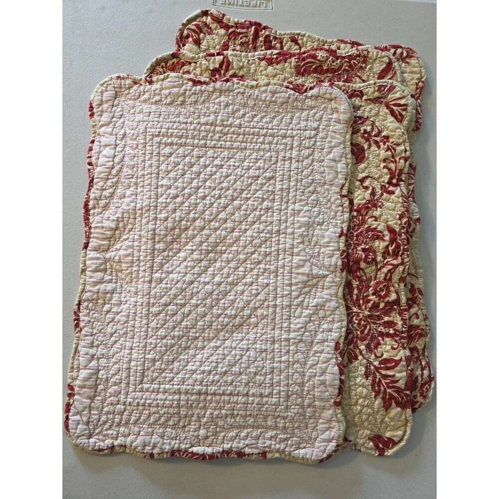 Set Of 4 Home Made Placemats Reversible French Country Floral Botanical Toilel